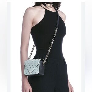 ALEXANDER WANG PRISMA ENVELOPE DENIM STUDDED MINI BAG $750